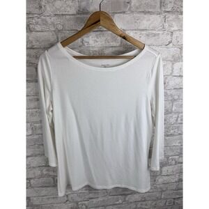 Garnet Hill Tee Organic Pima Cotton Tencel‎ Blend 3/4 Sleeve Bright White Medium